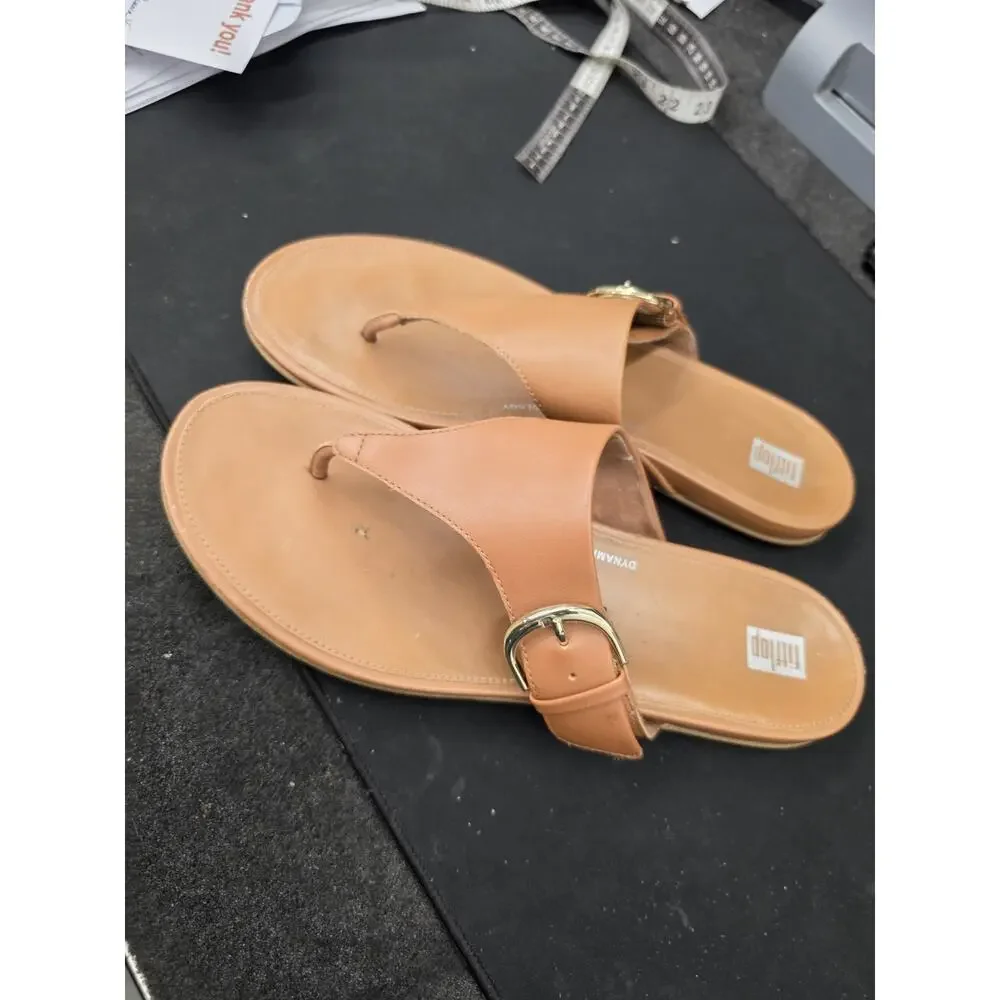 FITFLOP Gracie Toe-Post Tan Leather Slide Sandals Women's Size 11